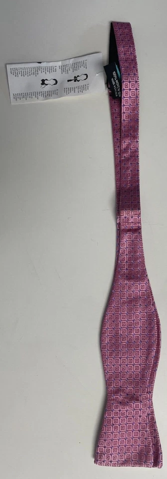 Pajarita Hombre Seda Rosa Azul Geométrica AUTO CORBATA Pajarita Foto 3 de 4