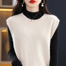 Women Waistcoat Knitted Tank Top Vest Warm Casual Sweater Jumper Pullover Autumn