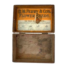 Antique 1906 D.M. Ferry & Co's Flower Seed Oak Hinged Box General Store Display
