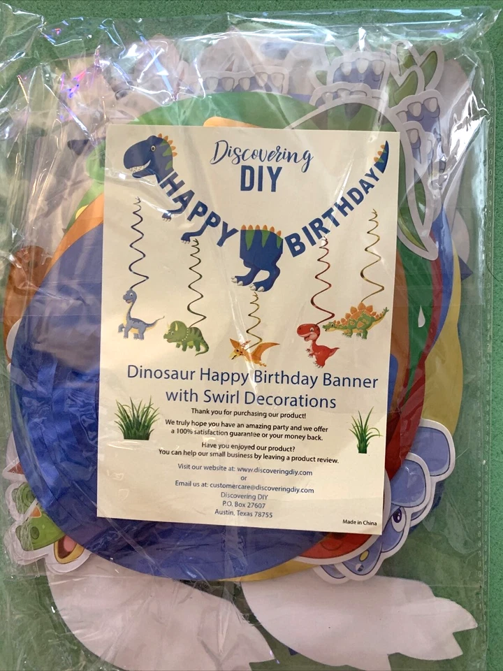 Banner de feliz cumpleaños de dinosaurio y remolino colgante decoraciones preensamblado 1 pieza Foto 4 de 4
