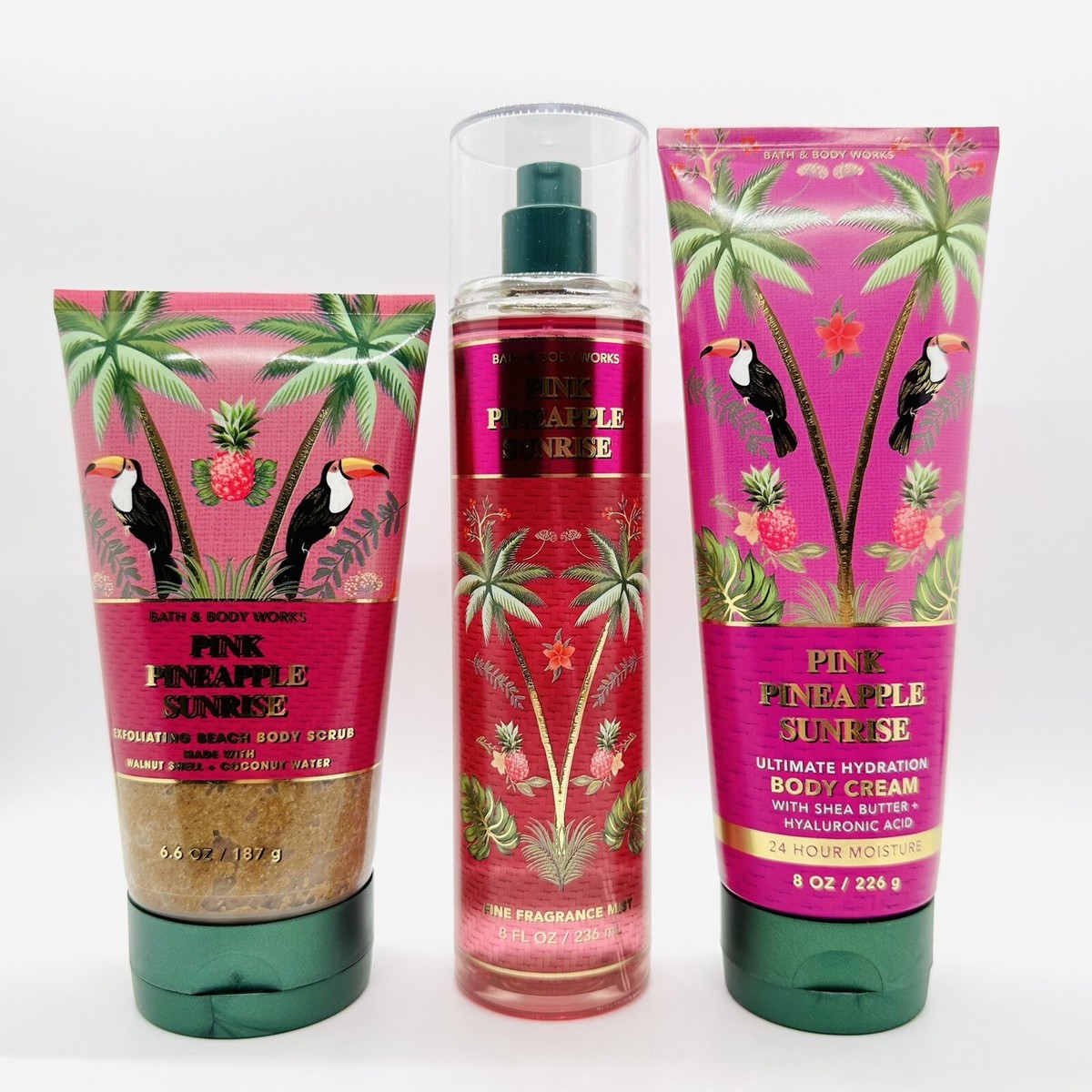 3 PCS BATH & BODY WORKS PINK PINEAPPLE BODY CREAM, MIST