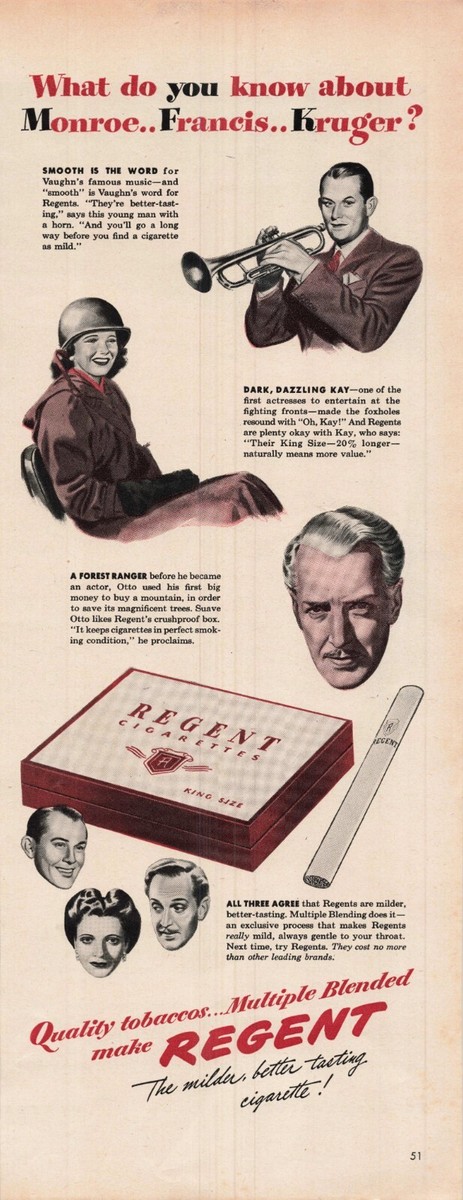 how to know what cigarettes to buy 1946 VTG Print Ad Regent Cigarettes WHat do you know about monroe francis  kruger