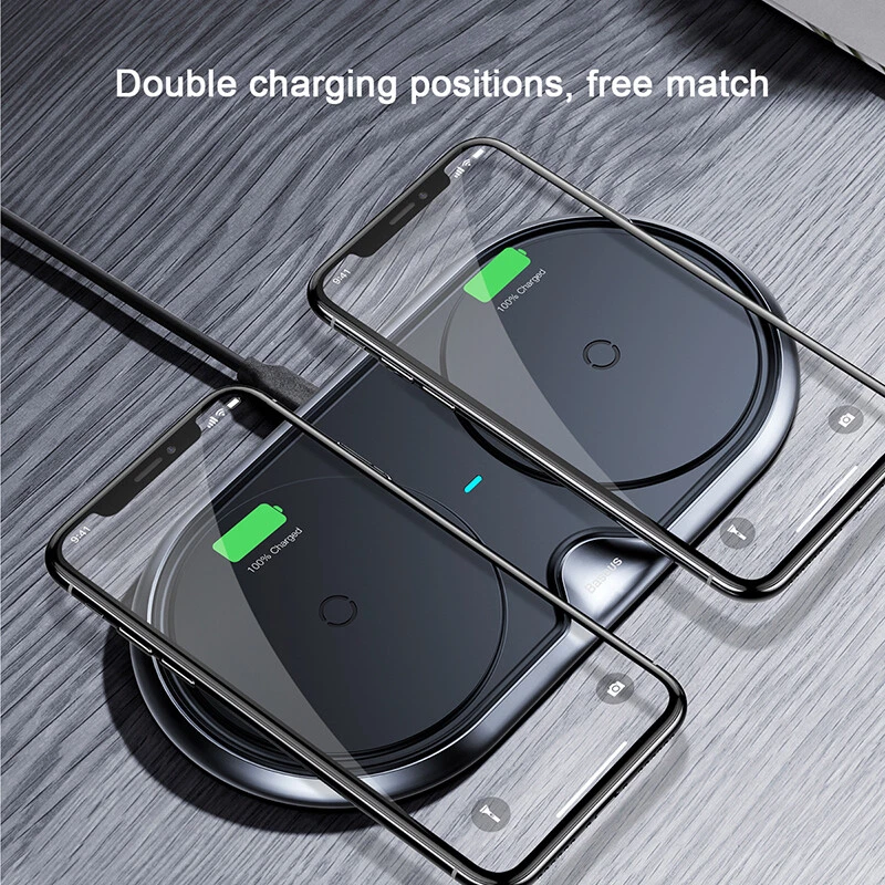 Baseus 10W Dual Wireless Charger Pad Fast Charging for iPhone 13 Samsung S20 S21 - Image 2 of 4