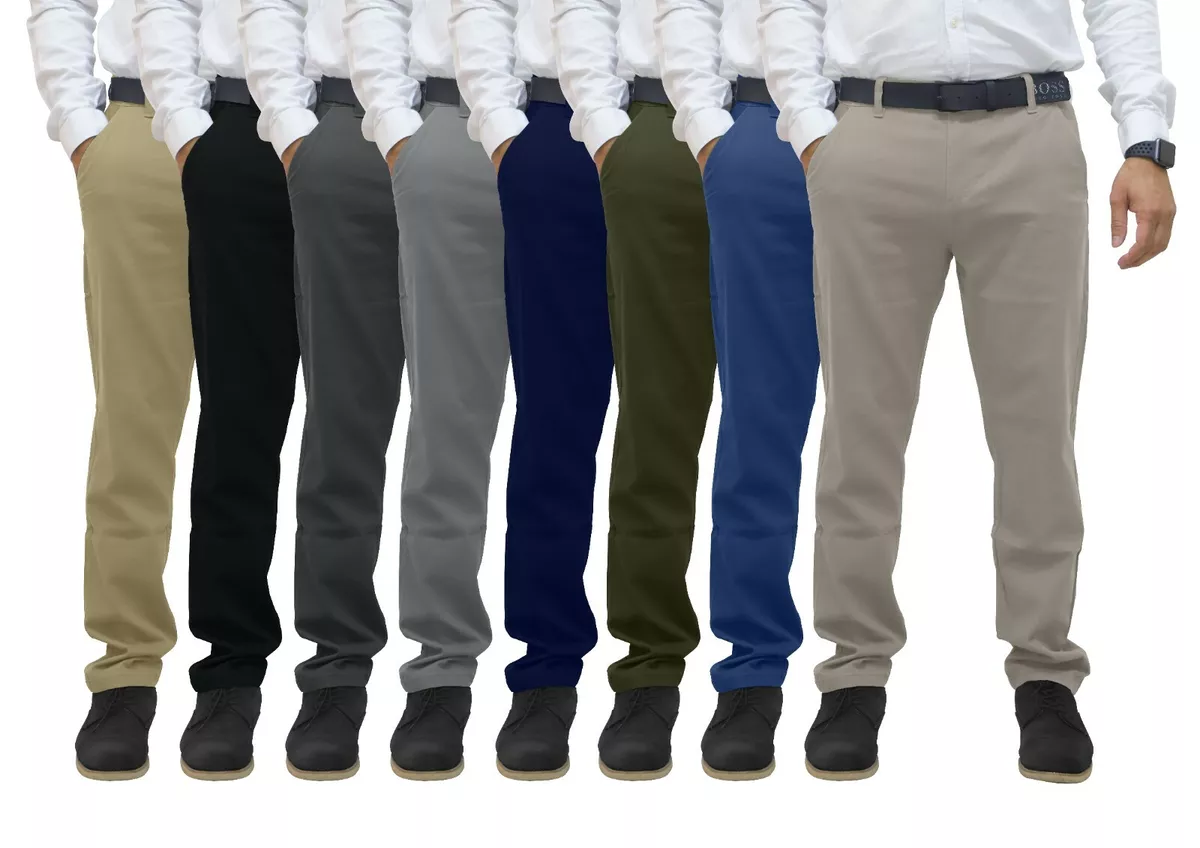 Mens Chino Pants Regular Fit Flat-Front Casual Stretch Relaxed Cotton  Trouser | eBay