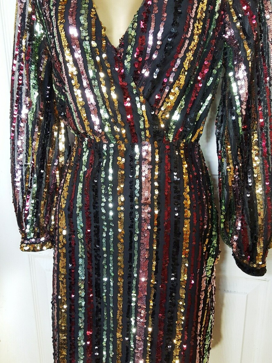 F&F Multicoloured Sequin Embellished False Wrap Dress, size BNWT
