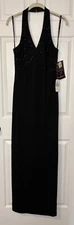 Niki Livas Maxi Halter Dress Size 12 Black Beaded Cruise Dance Formal Prom NWT