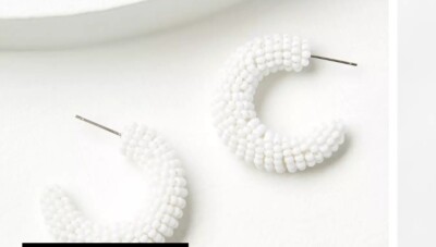 LOFT Hoop Earrings NEW White Bead Boho Resort Preppy Classic