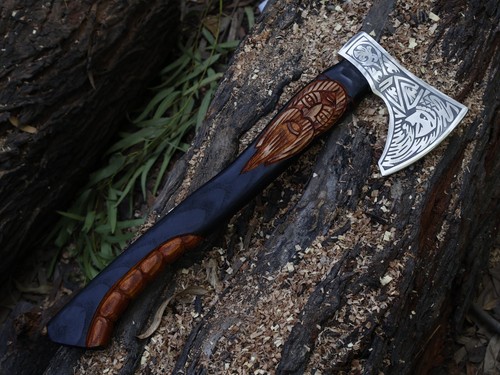 Ascia vichinga lama acciaio al carbonio bellissima ascia Tomahawk fatta a mano con L/guainaBL-4735 - Foto 13 di 23