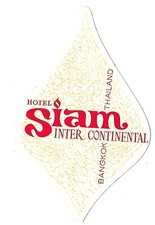 Authentic Vintage Luggage Label ~ HOTEL SIAM INTERCONTINENTAL ~ Bangkok Thailand