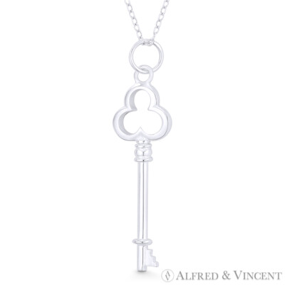 Kleeblatt Klee Skelett Schlüssel Glück Charm Anhänger & Halskette in 925 Sterlingsilber