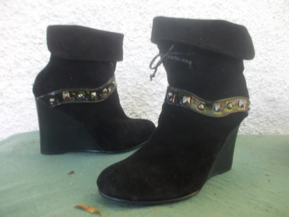 BITTERSWEET ARCHE BLACK SUEDE LEATHER LINED WEDGE ANKLE BOOTS SZ 40 9 VGC
