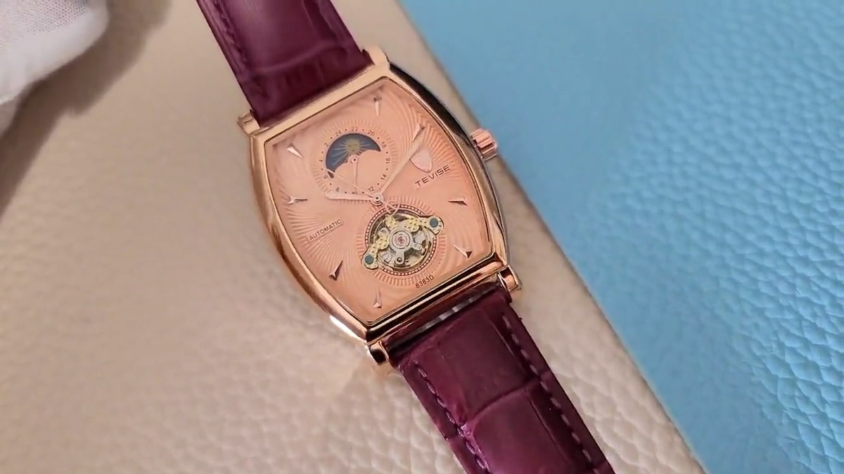 Mens Rose Gold Moon Phase Automatic Mechanical Watch White  display picture 1