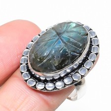 Natural Labradorite Gemstone 925 Sterling Silver Jewelry Ring Size 10" US