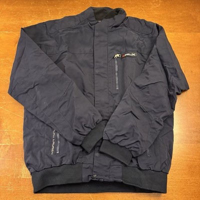 Ralph Lauren RLX Mens Large Full Zip Snap Blue Motorcycle Bomber Jacket