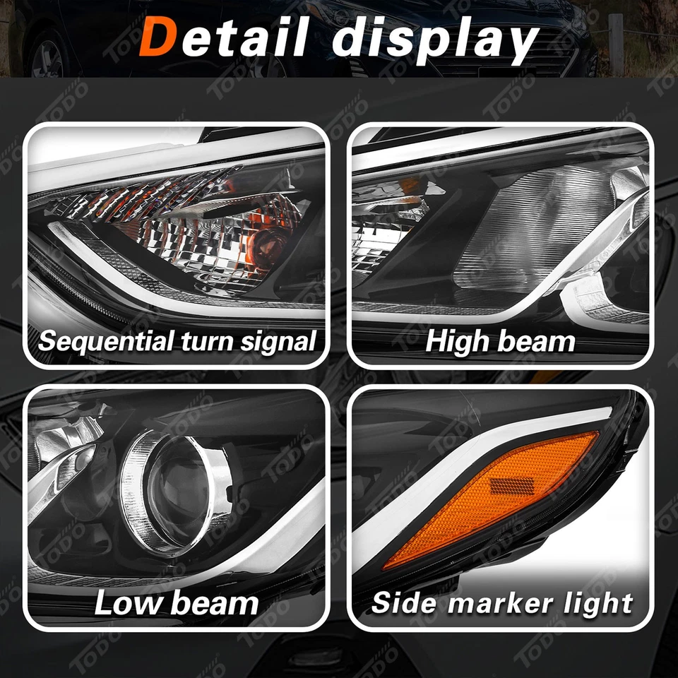 Pair For 2018 2019 Hyundai Sonata Halogen Headlight Assembly w/ Bulb Left Right - Image 2 of 4