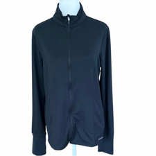 Eddie Bauer Women's Full Zip Black Jersey Knit Utility Jacket size Medium.