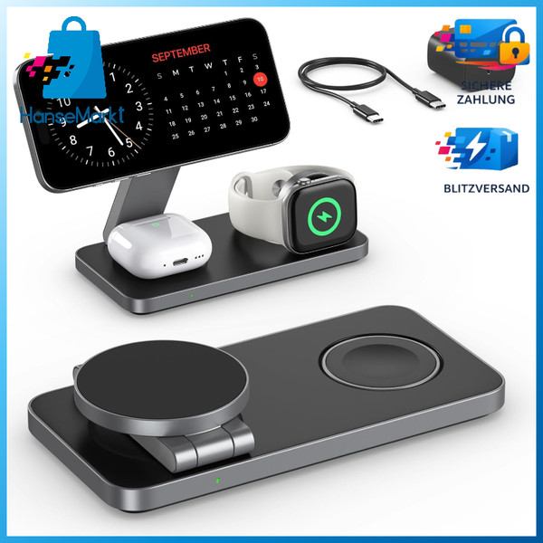 Ladestation 3 In 1 Kabellos Faltbar Induktiv FüR Iphone 12-17 Apple Watch-image