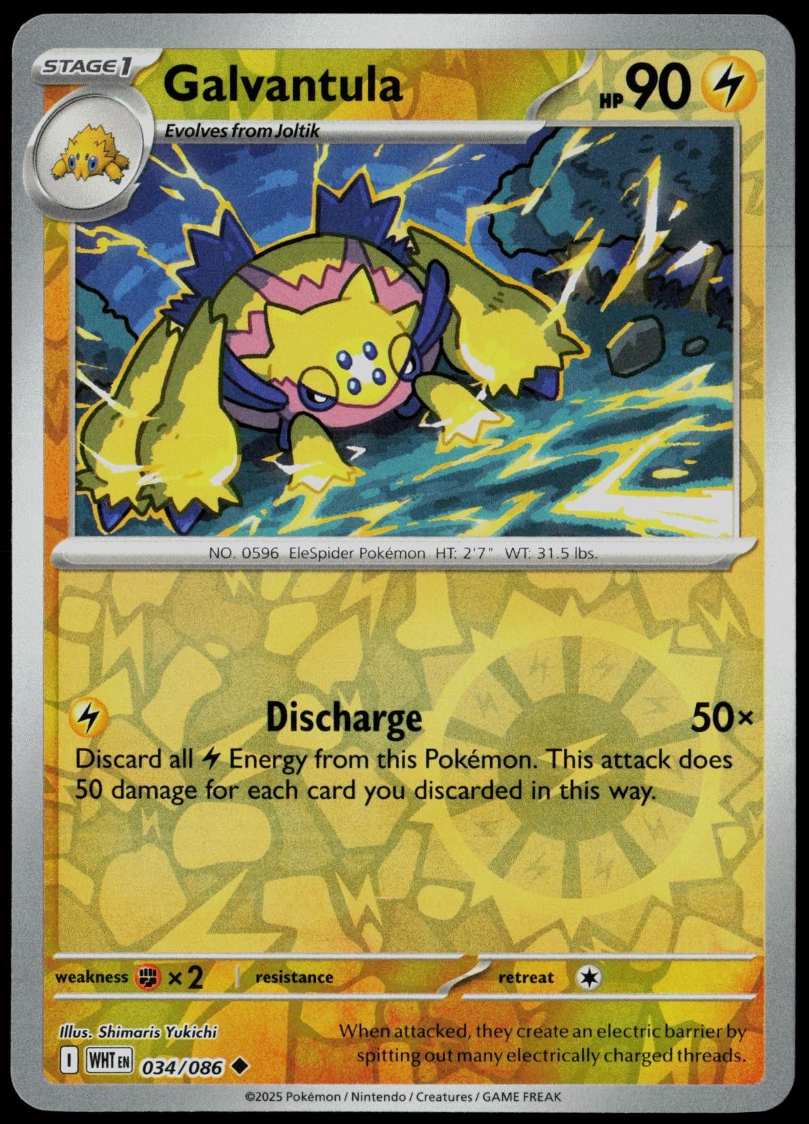 Galvantula 034/086 Uncommon White Flare Pokemon Card Reverse Holo Near Mint