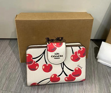 Coach Medium Corner Zip Wallet With Cherry Print Chalk Multi CZ762 with Box