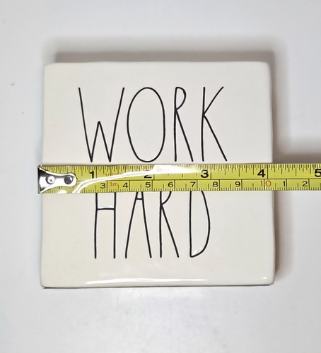 Rae Dunn WORK HARD/BE BRAVE Ceramic Porcelain Double Sided Desk Plaque  - Picture 6 of 6
