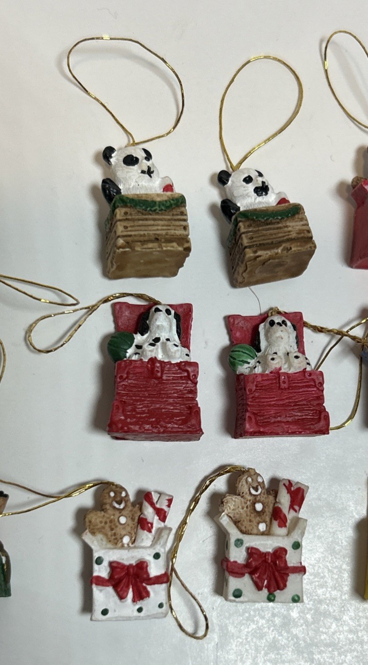 Miniature Mini Micro Critter Christmas Ornaments Resin Cat Dog Mouse Lot Of 15