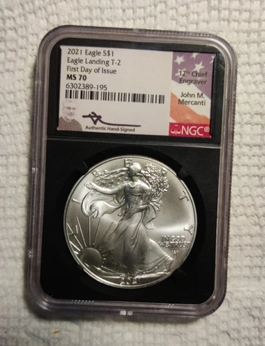 2021 Silver  Eagle / T2 Eagle Landing 1st Day Issue / NGC MS 70 / BEAUTY