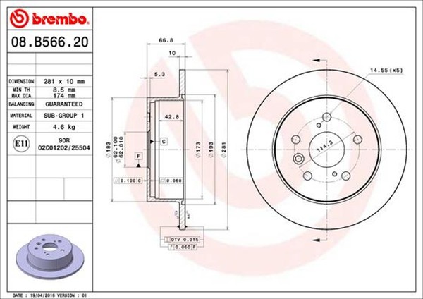 2X Bremsscheibe Prime Line - UV Coated Brembo 08.B566.21 FüR Toyota Camry Avalon-image