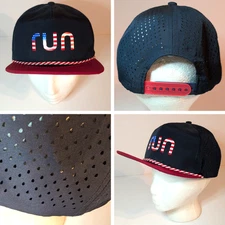 Run USA Flag Snapback Hat, Lightweight Marathon Ultramarathon Vented Running Cap