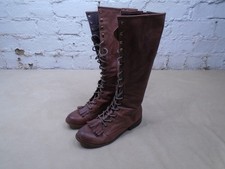 Gee WaWa Anthropologie Brown Leather Boots Womens Sz 7 High Tall Lace Up Riding