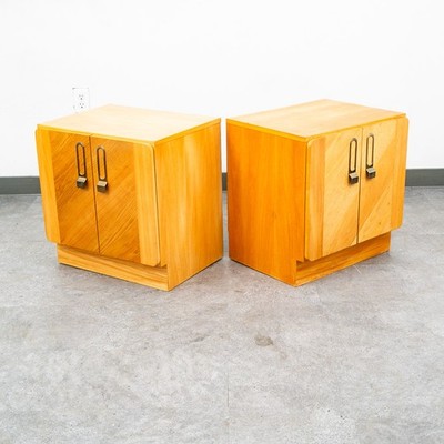 Mid Century Modern Nightstands Doors End Side Tables Blonde Canadian Mcm Two 2