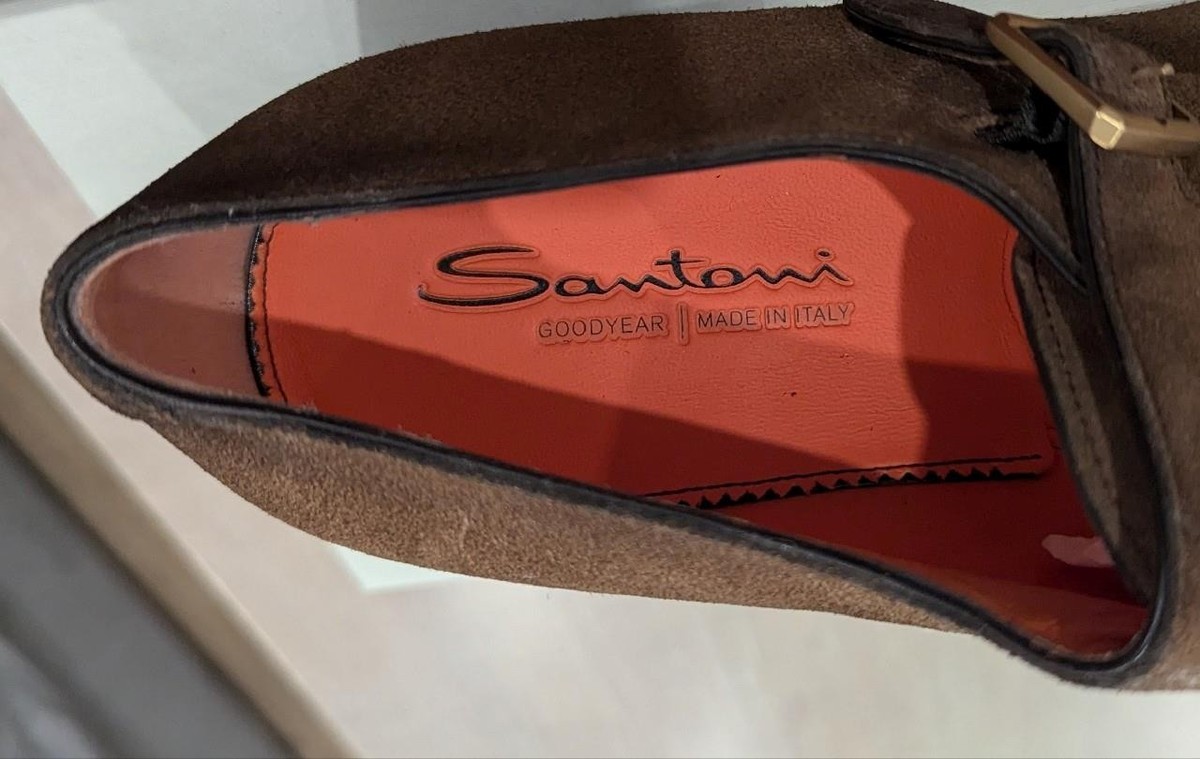 $1095 Mens SANTONI Monk Strap Suede Loafers Brown UK 9.5 US  display picture 3