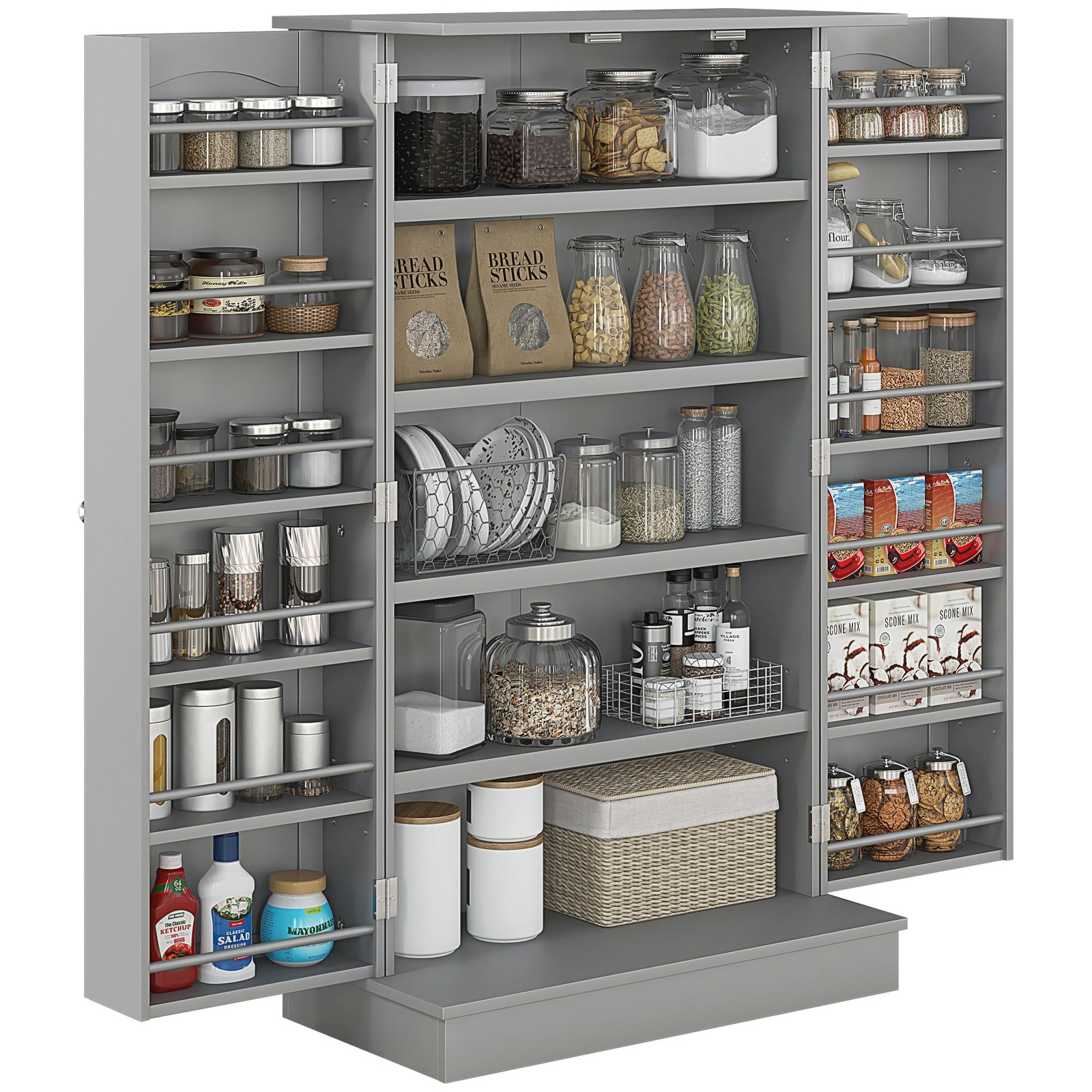 HOMCOM 41-Inch Freestanding Kitchen Pantry Storage Cabinet with Shelves