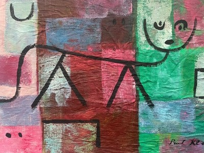  Original Gemälde Paul Klee KunstAbstrakt Leinwand Tier Hund Katze Kunst Rot E86