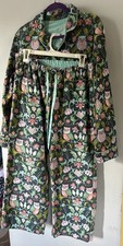 Nick and Nora Pajama Set Size Med Blue Cotton Flannel Pockets Wild Flowers Owl