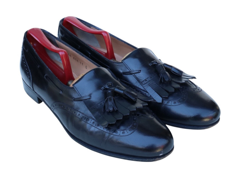 Salvatore Ferragamo Black Leather Kiltie Tassel Loafer Slip On Dress Shoe SZ 11C