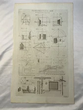 1810s Antique Perspective Copper Engraving Rare  Geometry Drafting Instruments