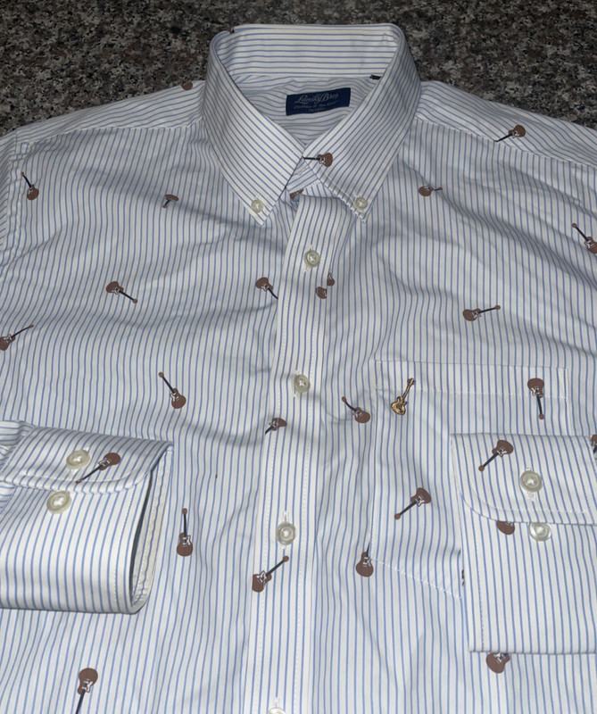 Lansky Bros Men's Cotton Guitars Elvis Long Sleeve Button Down Shirt Size Medium