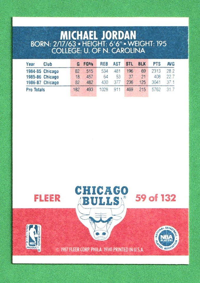 СУПЕР высокого класса РЕДКАЯ NM-новый или лучше 1987-88 Fleer #59 Майкл Джордан - MVP - Изображение 2 из 4