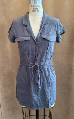 Small Thread & Supply Chambray drawstring shirt cinch waist dress womens blue S