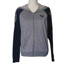 PINK Victoria  s Secret Full Zip Colorblock Logo Fleece Hoodie Pockets M