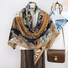 70 Cashmere 30 Silk Bandana Shawl 53'' Neckerchief Scarf persimmon Print Wrap