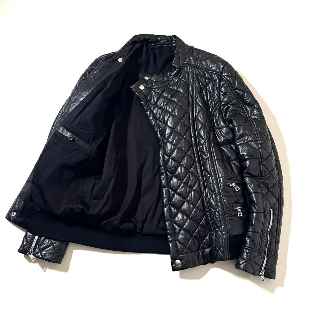 Used Balmain Leather Double Riders Jacket Diamond Quilting Mens Size 52 Black image 3