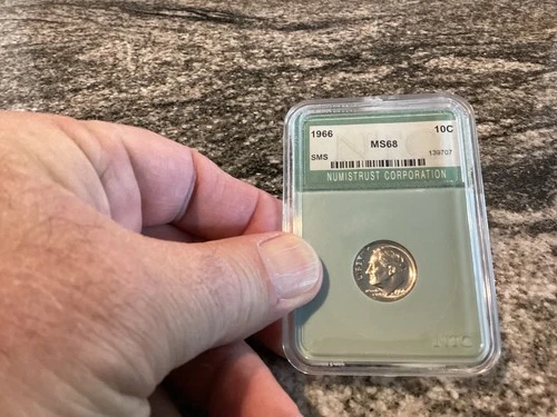 1966 Special Mint Set dime.RARE Old NTC holder. Proof Like with Cameo finish.