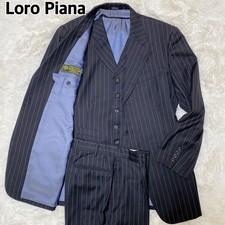 Loro Piana Suit Set Up 3 Piece Stripe Black Wool Business Men L Size