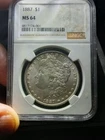 NGC MS64 1887 MORGAN w/TOP100 VAM12A Clashed Die/Alligator Eye