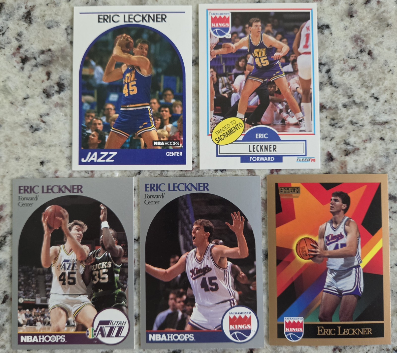 Eric Leckner - lot of 5 - 1989-90 Hoops 12 RC - 1990-91 Fleer 187  no duplicates