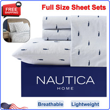 Nautica - Full Size Sheet Sets Cotton Percale Bedding, Crisp  Cool Whale Stripe