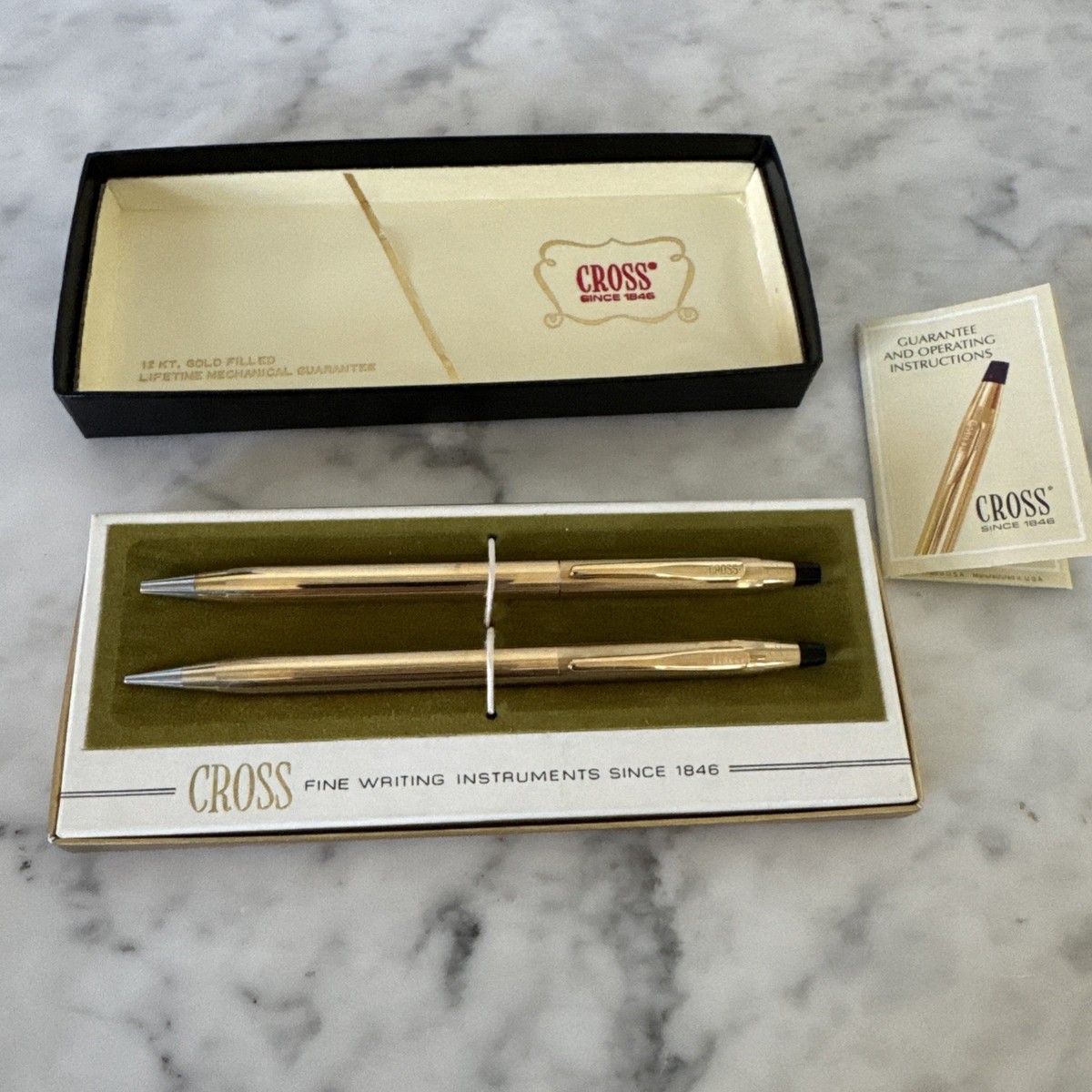 Vintage Cross 12K Gold Filled Ball Point Pen & Pencil Set 6601