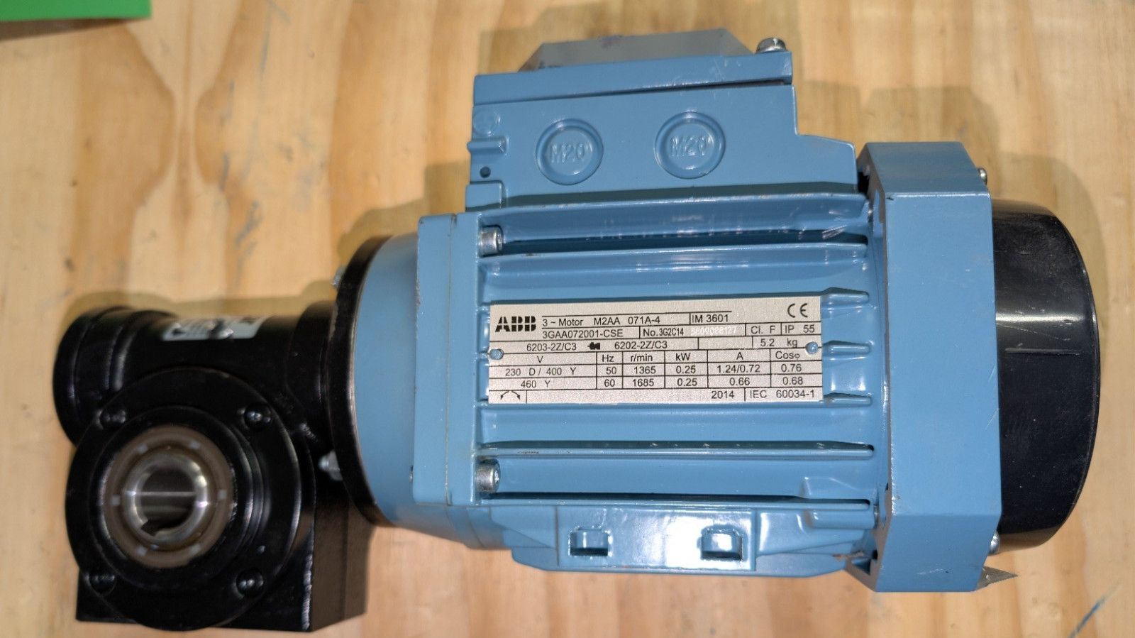 ABB M2AA071 A-4, 0.25 KW Motor & BJ GEAR 15 : 1 Reducer NOS