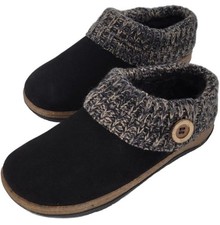 Clarks Womens Sweater Slipper Clogs Sz 6 M Black Suede Slip On Shoe Faux Fur